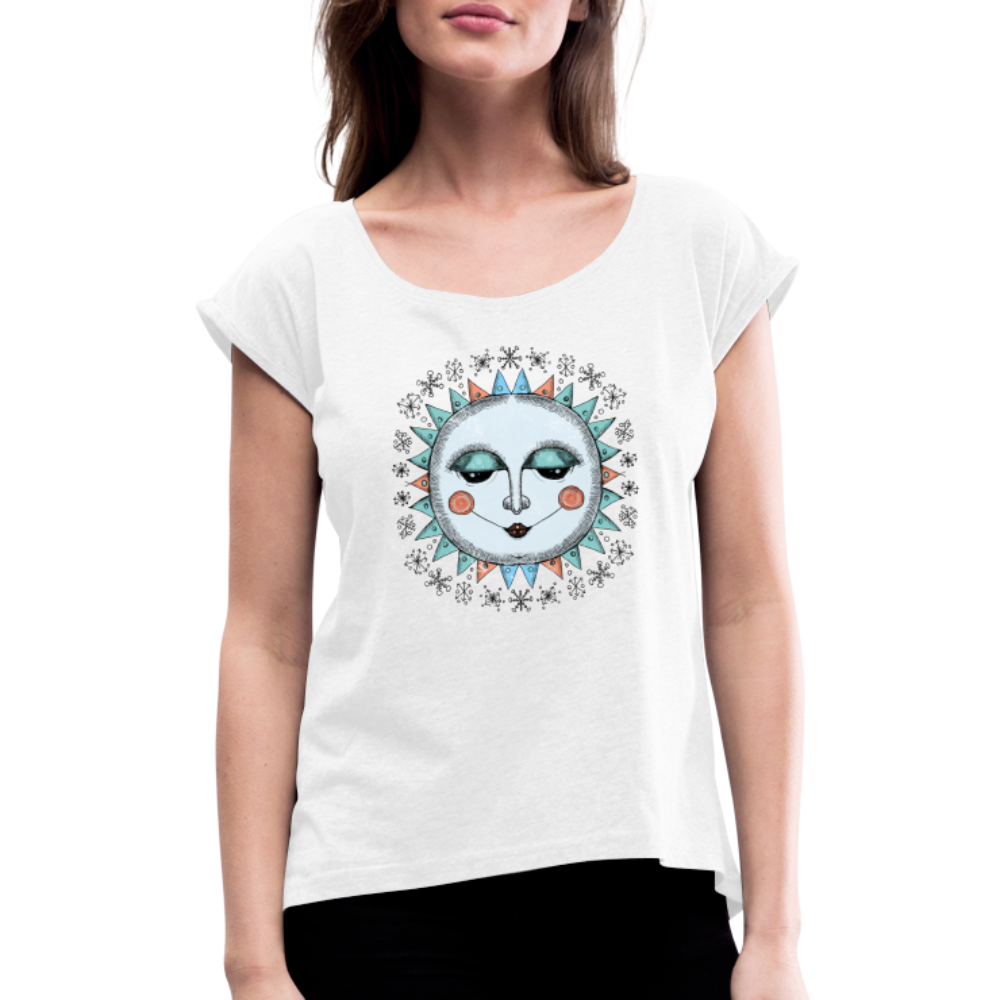 Frauen T-Shirt mit gerollten Ärmeln - “Wintersonne” - weiß