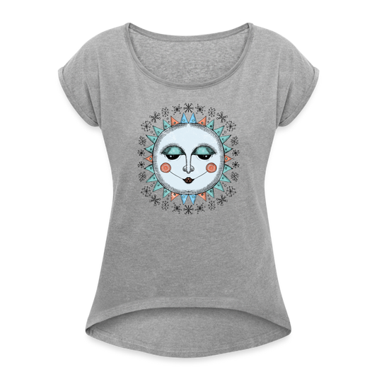 Frauen T-Shirt mit gerollten Ärmeln - “Wintersonne” - Grau meliert