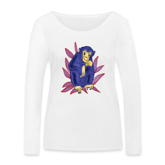 Frauen Bio-Langarmshirt - “Blauer Affe” - weiß