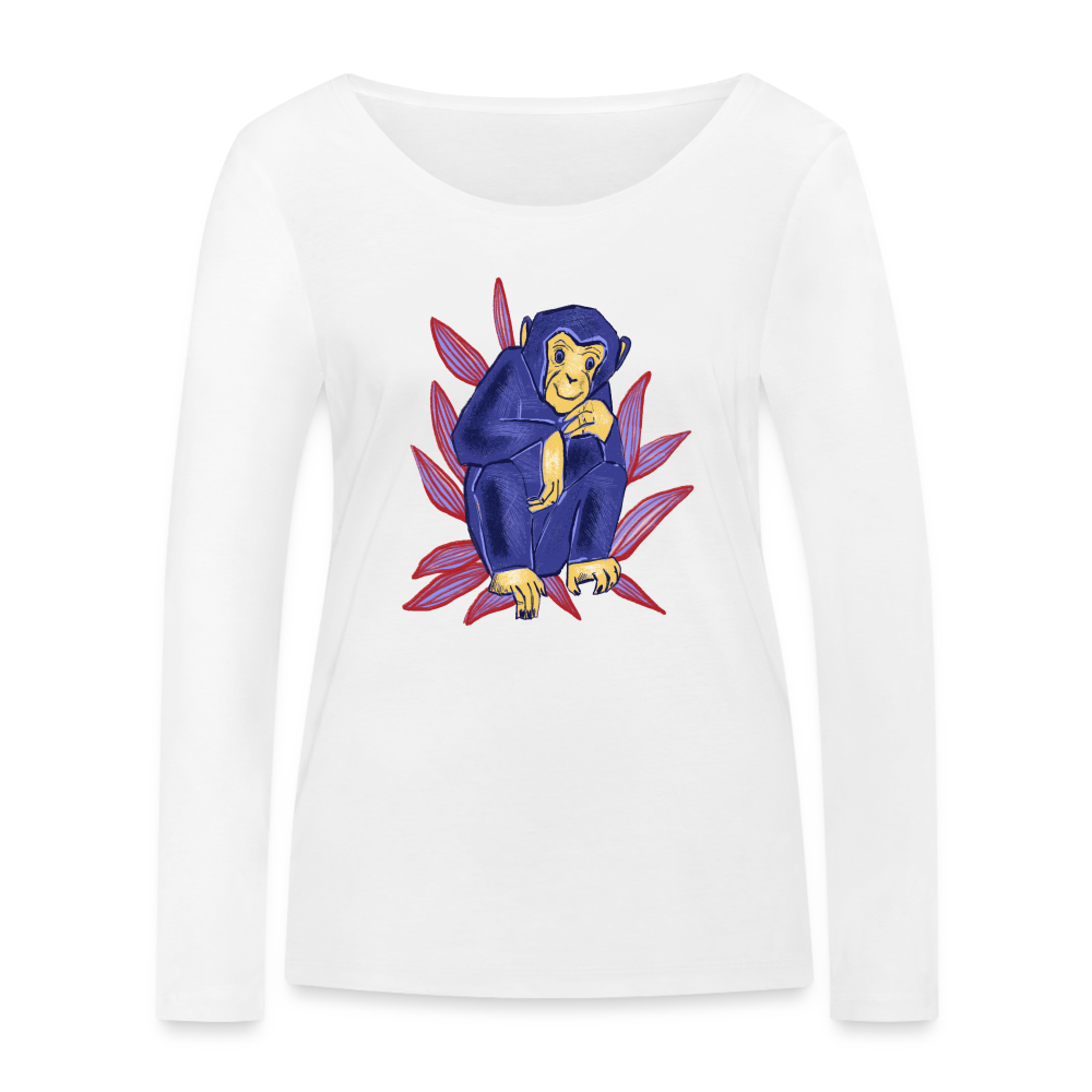 Frauen Bio-Langarmshirt - “Blauer Affe” - weiß