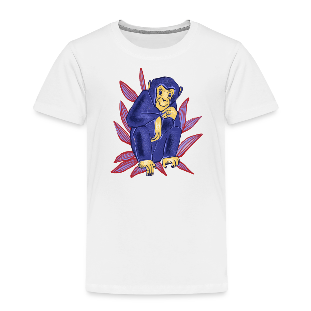 Kinder Premium T-Shirt - “Blauer Affe” - weiß