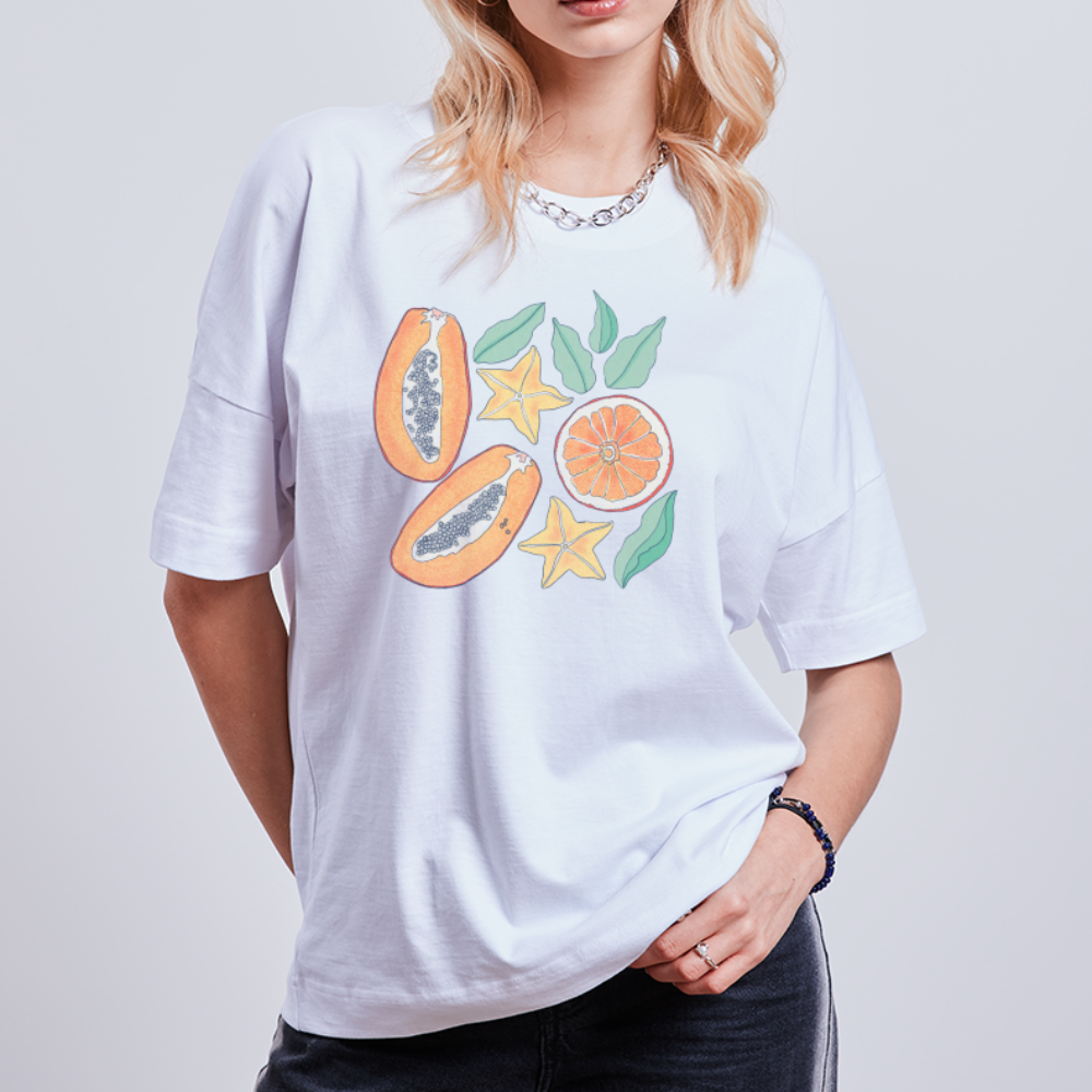 Stanley/Stella Unisex Oversize Bio-T-Shirt - “Tropische Früchte” - weiß