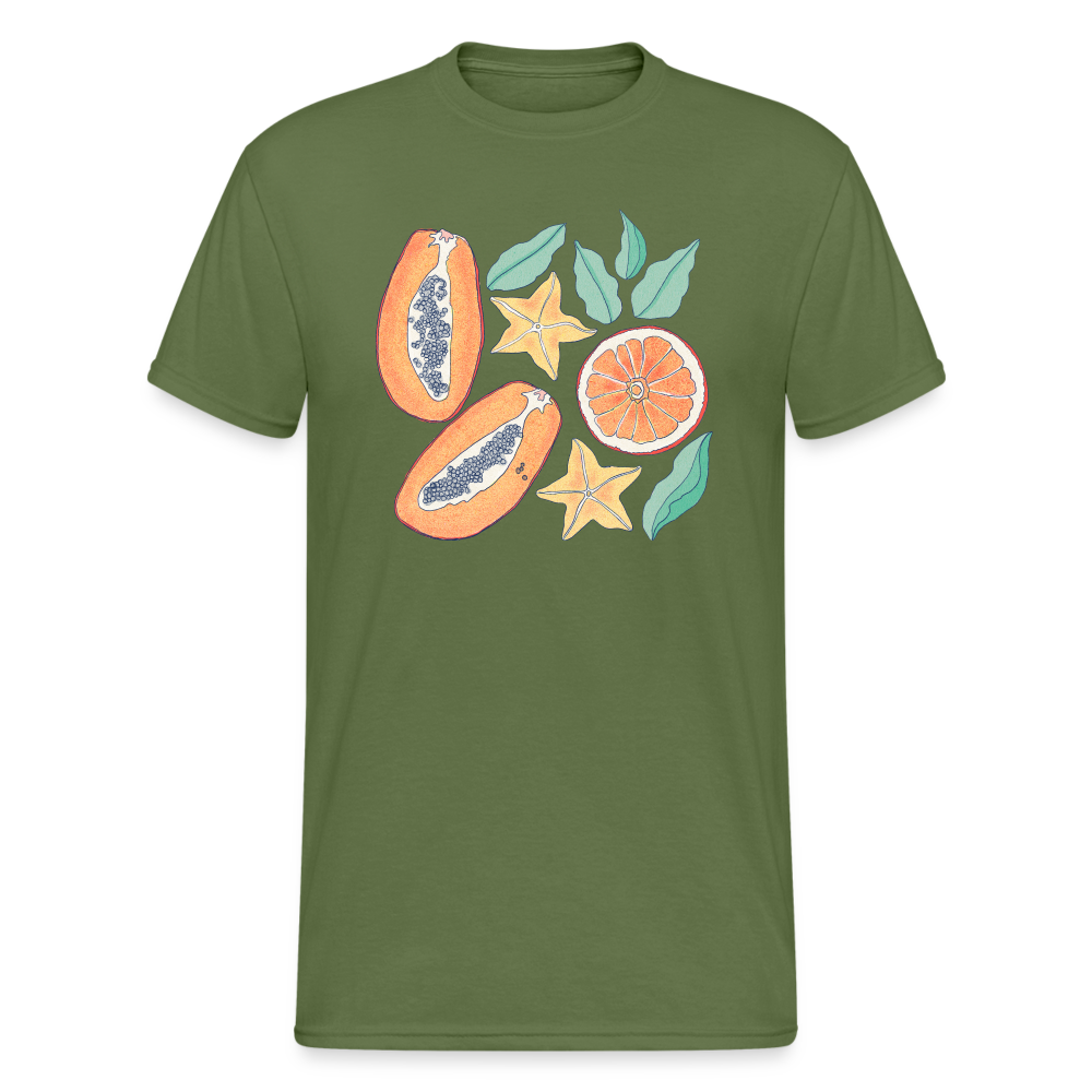 Männer Gildan Heavy T-Shirt - “Tropische Früchte” - Militärgrün