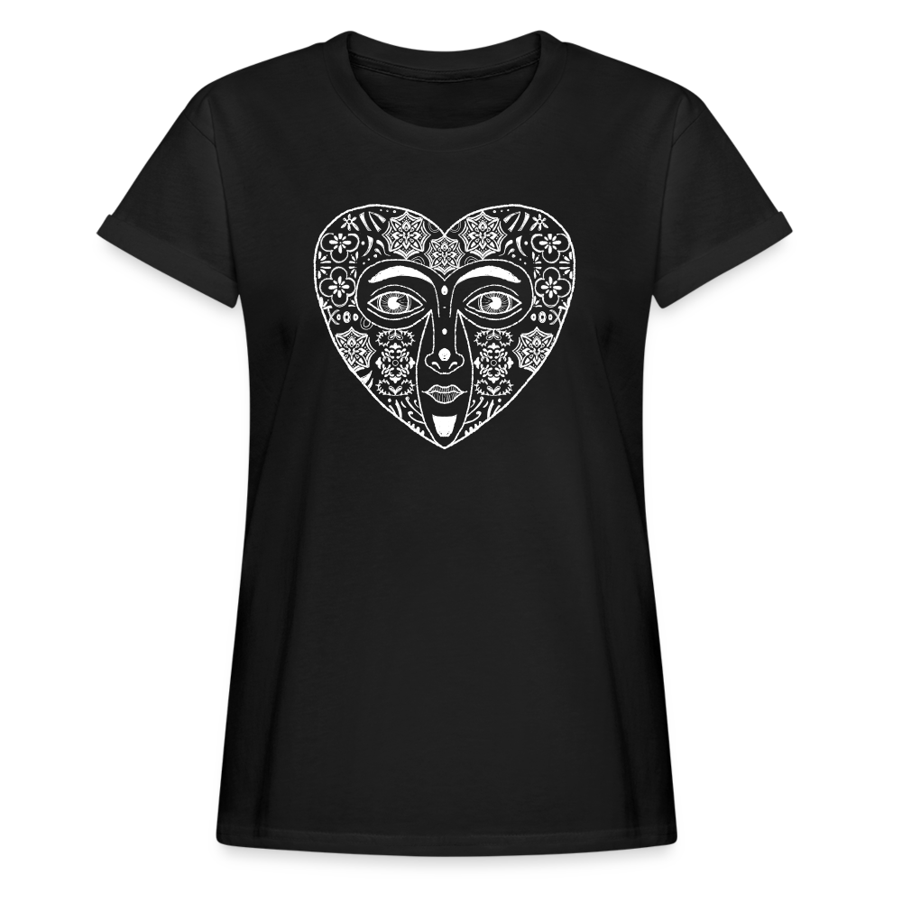 Frauen Oversize T-Shirt - “Azulejo Herz” - Schwarz