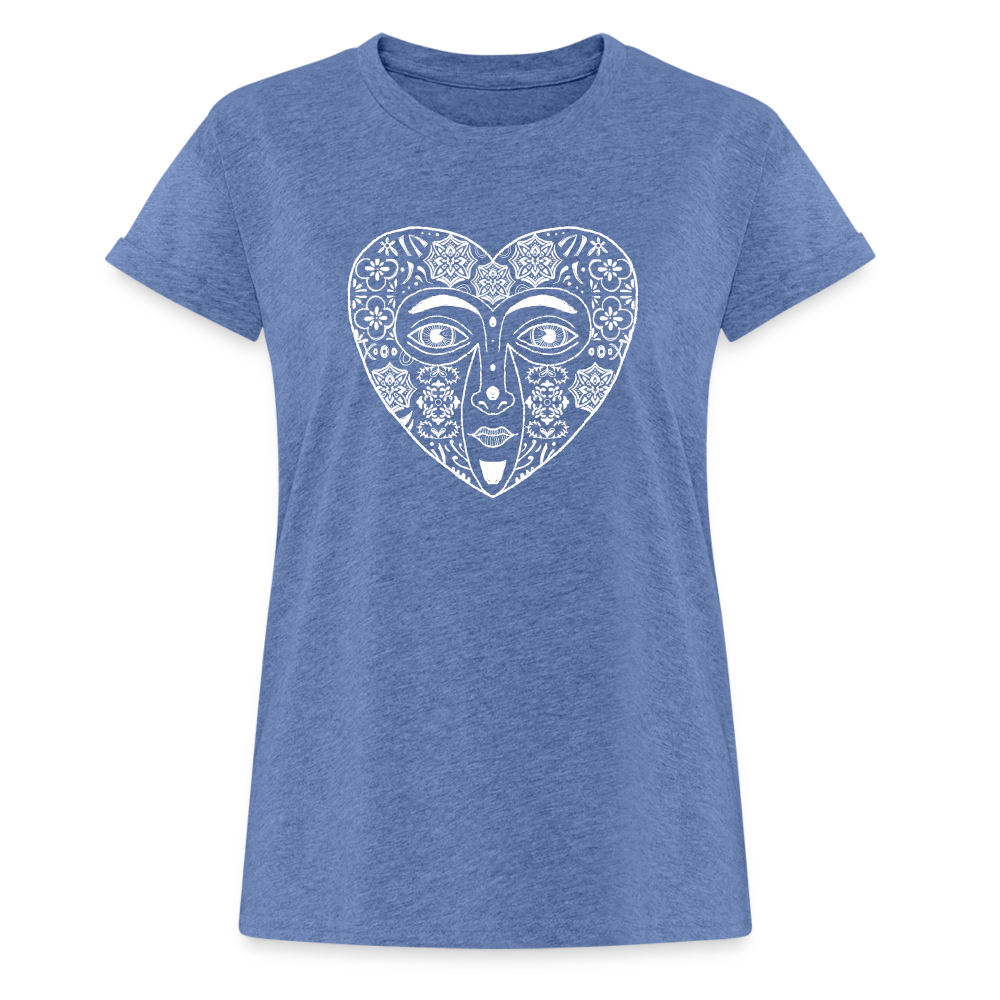Frauen Oversize T-Shirt - “Azulejo Herz” - Denim meliert