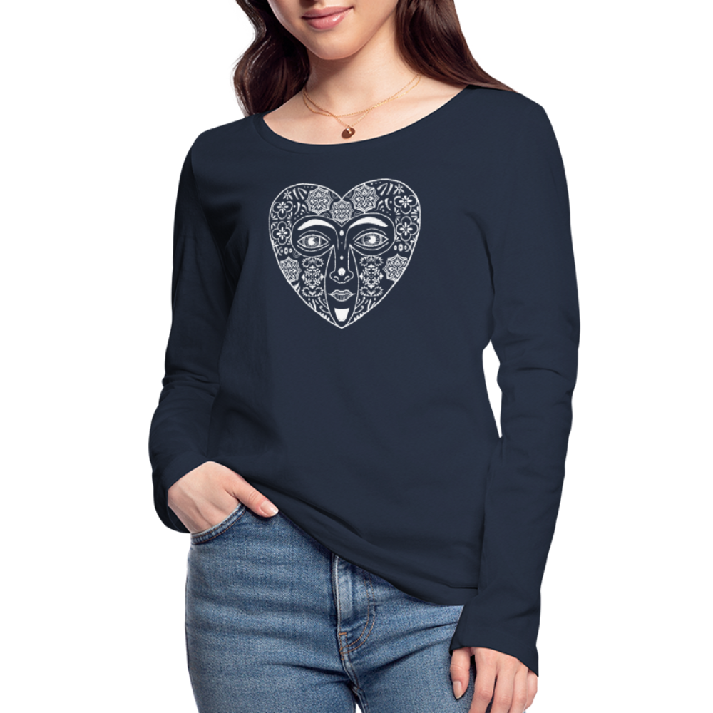 Frauen Bio-Langarmshirt - “Azulejo Herz” - Navy