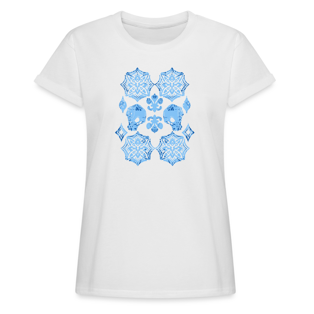 Frauen Oversize T-Shirt - “Skull Blue” - weiß