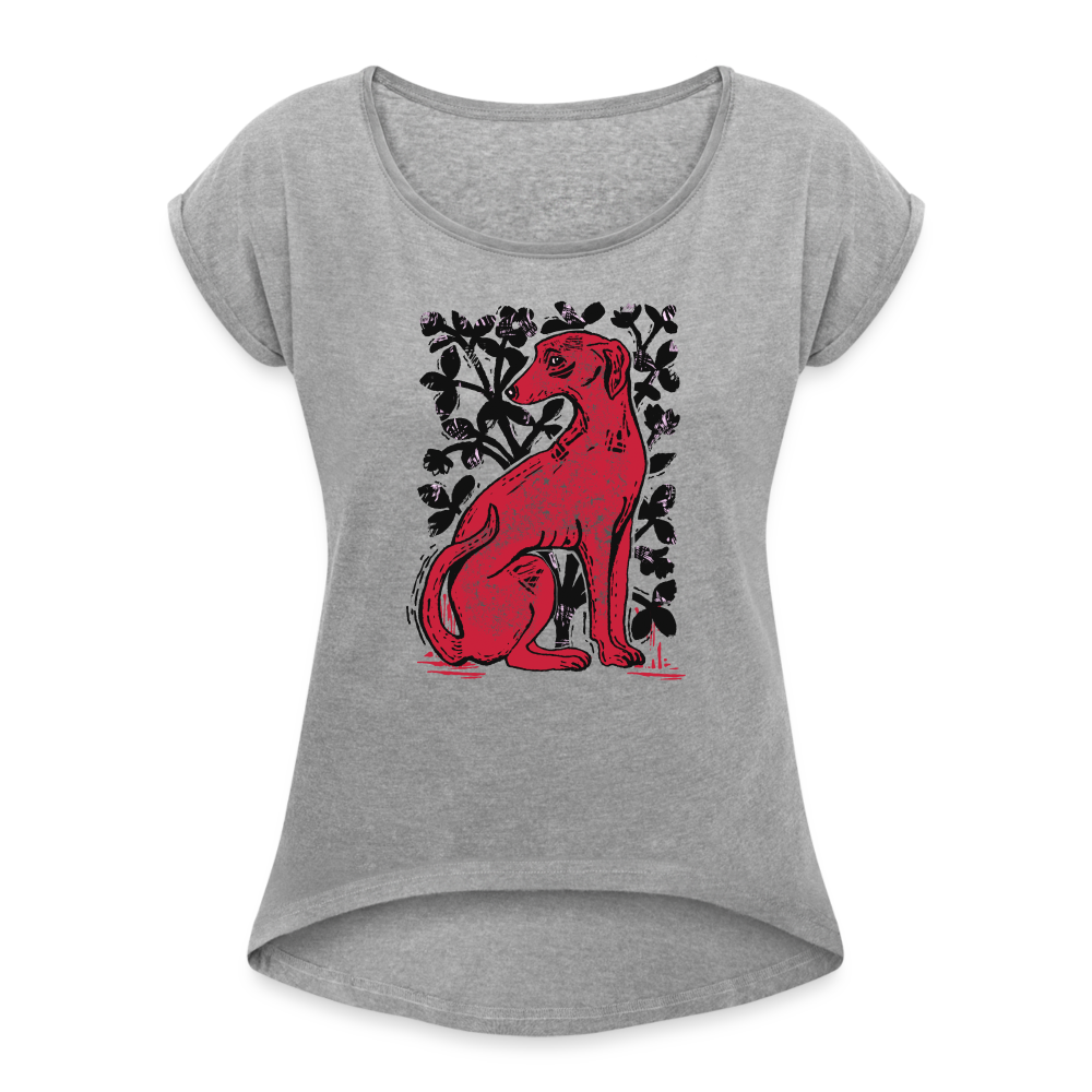 Frauen T-Shirt mit gerollten Ärmeln - “Medieval Dog” - Grau meliert