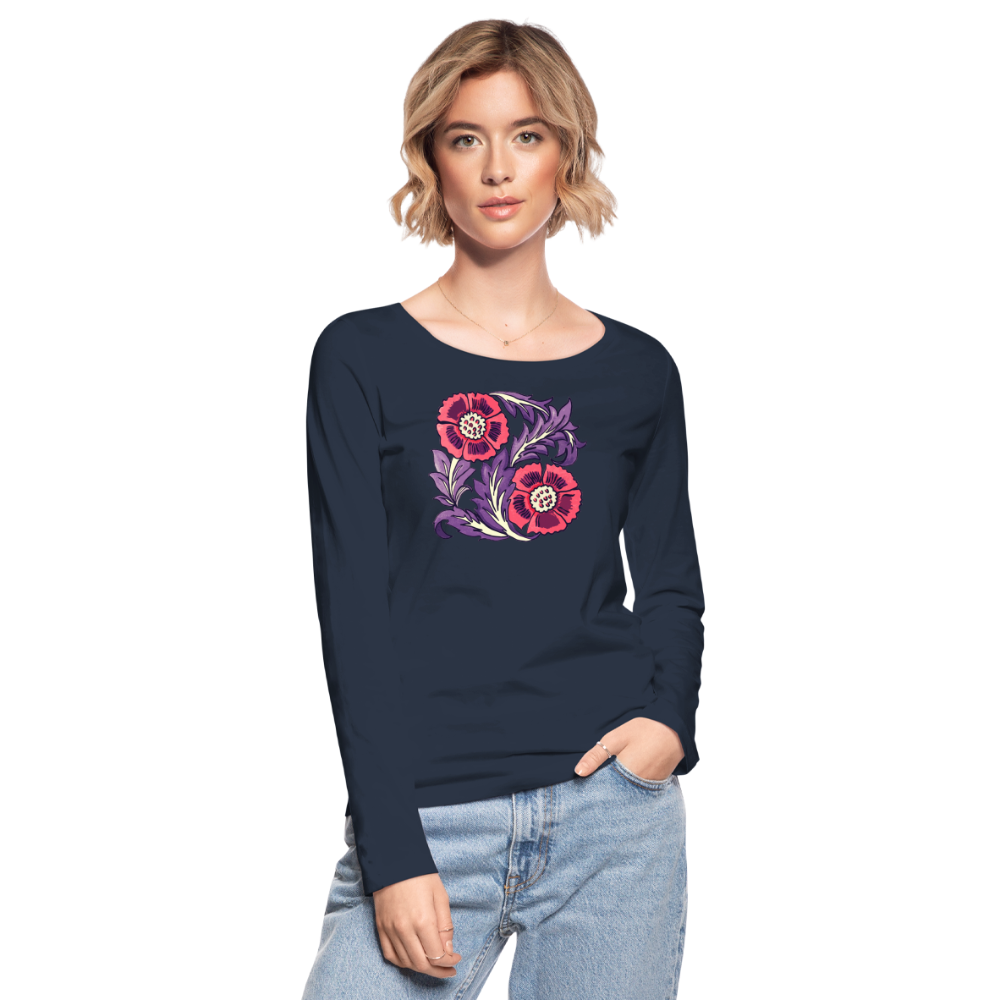 Frauen Bio-Langarmshirt - “Vintage Poppy“ - Navy