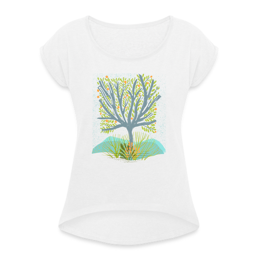 Frauen T-Shirt mit gerollten Ärmeln - “Frühlingswiese” - weiß