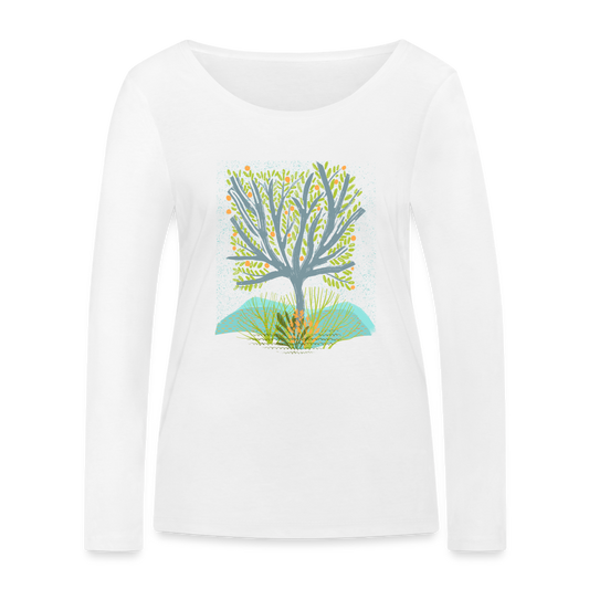 Frauen Bio-Langarmshirt - “Frühlingswiese” - weiß