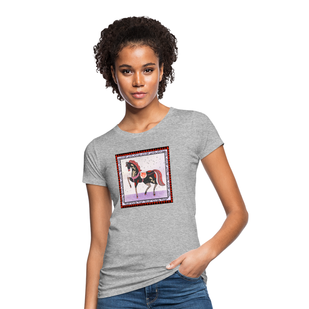 Frauen Bio-T-Shirt - "Rotes Pferd" - Grau meliert