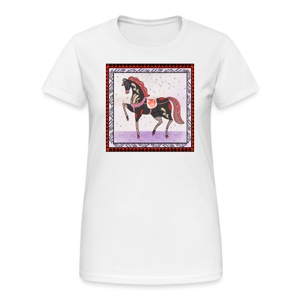 Frauen Gildan Heavy T-Shirt - "Rotes Pferd" - weiß