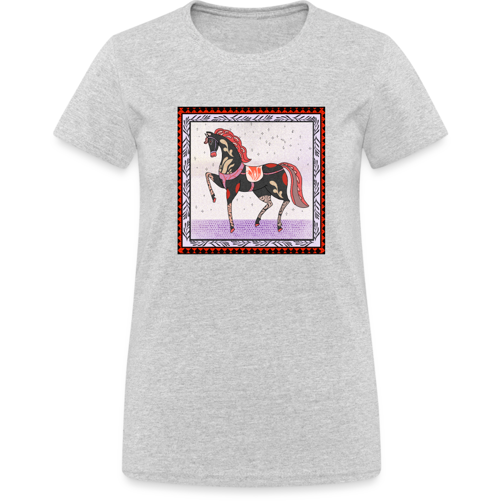 Frauen Gildan Heavy T-Shirt - "Rotes Pferd" - Grau meliert