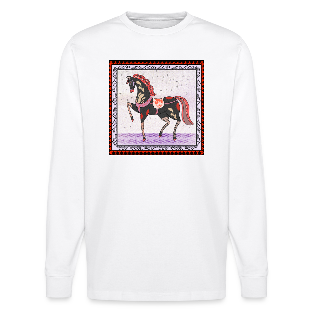 Stanley/Stella Unisex Bio-Langarmshirt - "Rotes Pferd" - weiß