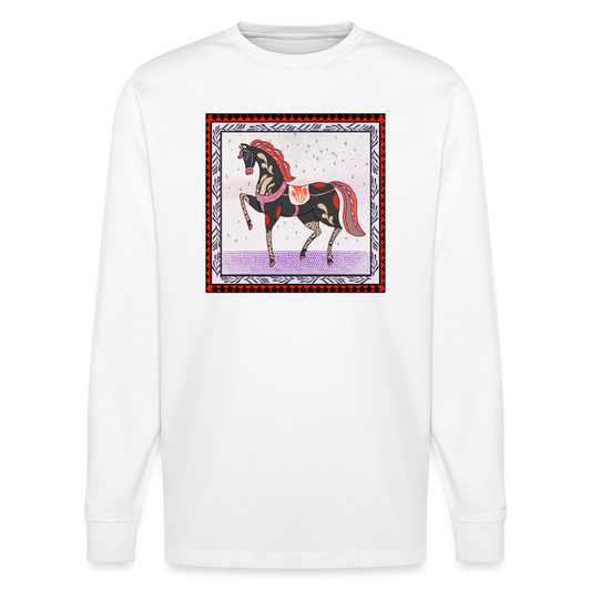Stanley/Stella Unisex Bio-Langarmshirt - "Rotes Pferd" - weiß