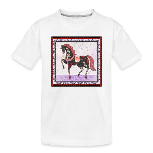Kinder Premium Bio T-Shirt - "Rotes Pferd" - weiß