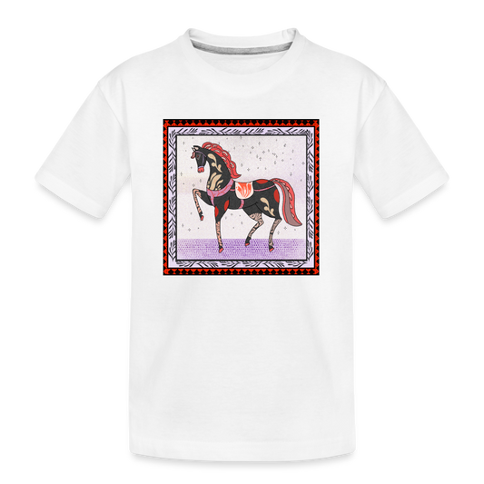 Teenager Premium Bio T-Shirt - "Rotes Pferd" - weiß