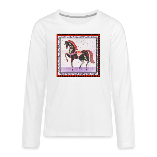 Teenager Premium Langarmshirt - "Rotes Pferd" - weiß