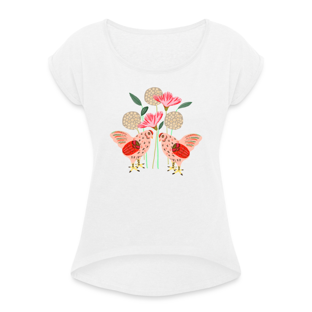 Frauen T-Shirt mit gerollten Ärmeln - “Kleiner Garten” - weiß