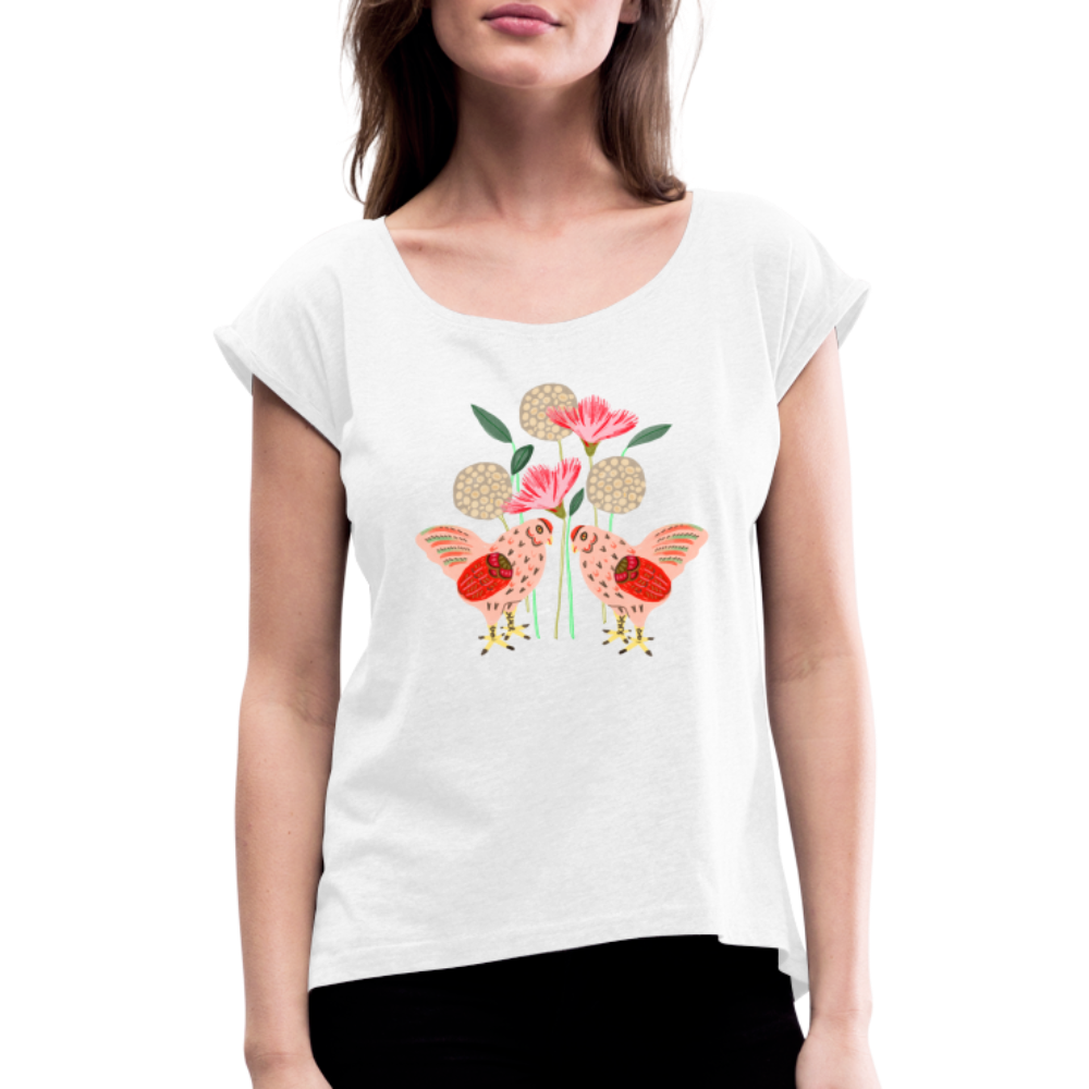 Frauen T-Shirt mit gerollten Ärmeln - “Kleiner Garten” - weiß