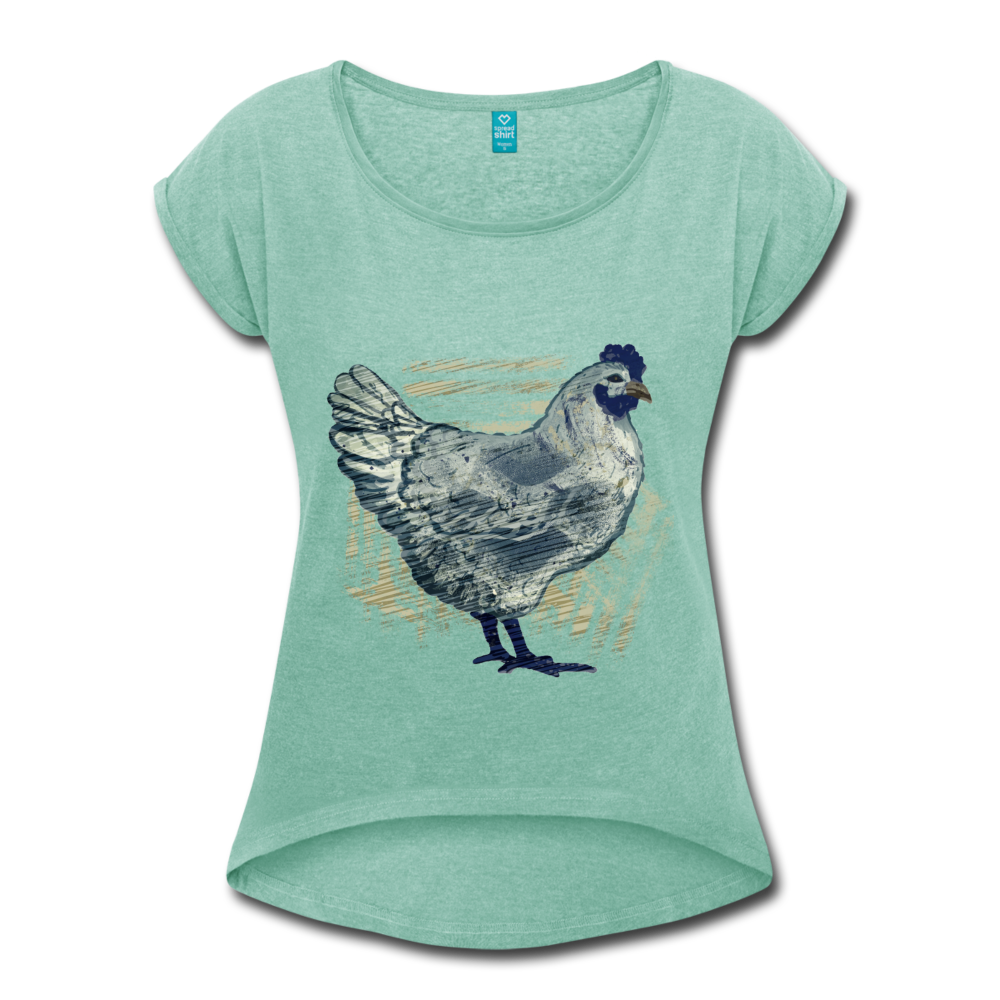 Grunge Huhn - Frauen T-Shirt mit gerollten Ärmeln - Hinter dem Mond