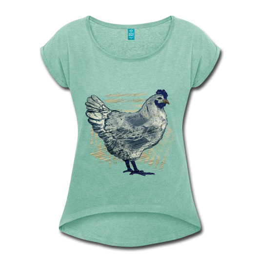 Grunge Huhn - Frauen T-Shirt mit gerollten Ärmeln - Hinter dem Mond