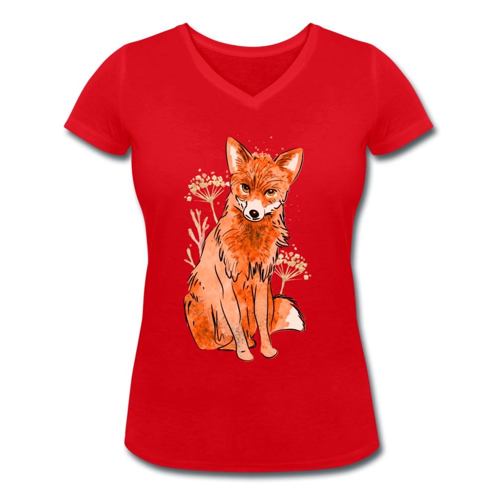 Glücklicher Fuchs - Frauen Bio-T-Shirt mit V-Ausschnitt von Stanley & Stella - Hinter dem Mond