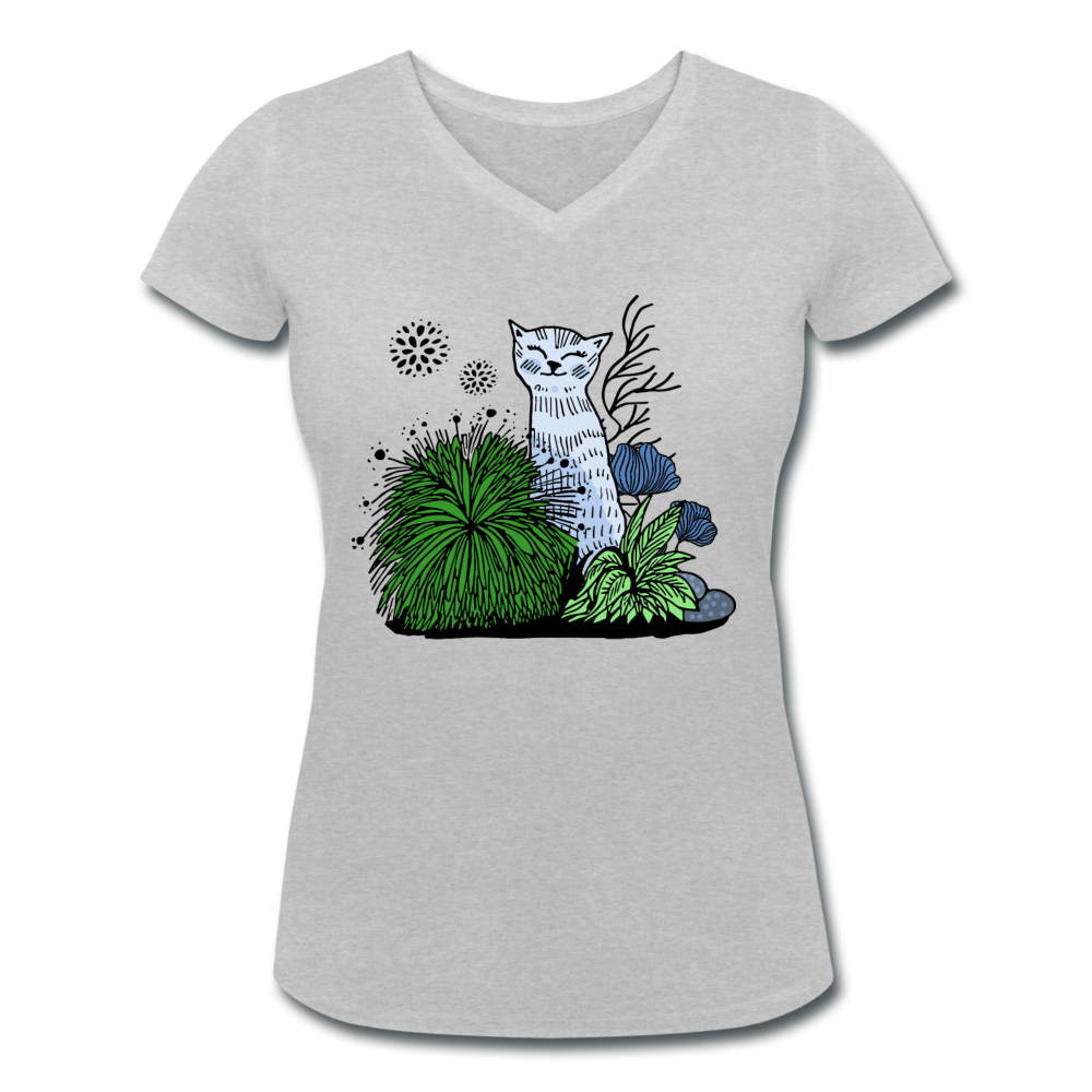 Katze im Gras - Frauen Bio-T-Shirt mit V-Ausschnitt - Hinter dem Mond