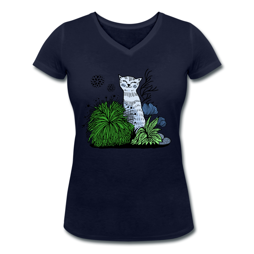 Katze im Gras - Frauen Bio-T-Shirt mit V-Ausschnitt - Hinter dem Mond