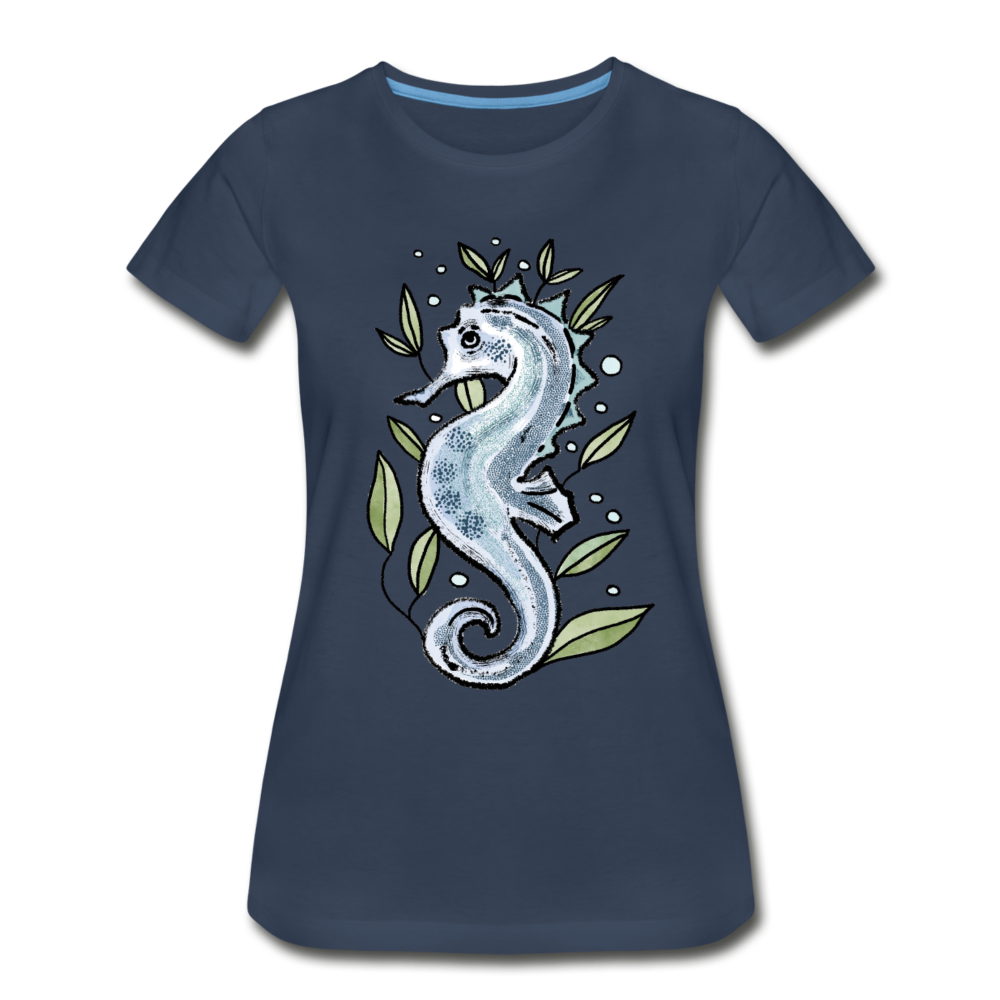 Frauen Premium Bio T-Shirt - Seepferdchen mit Meerespflanzen - Hinter dem Mond