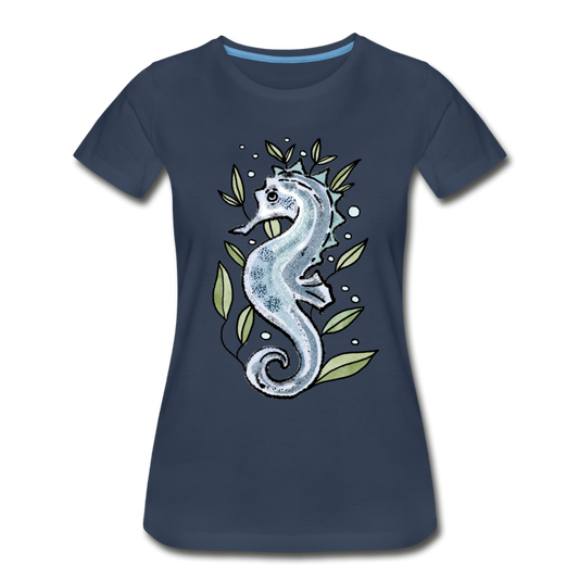 Frauen Premium Bio T-Shirt - Seepferdchen mit Meerespflanzen - Hinter dem Mond