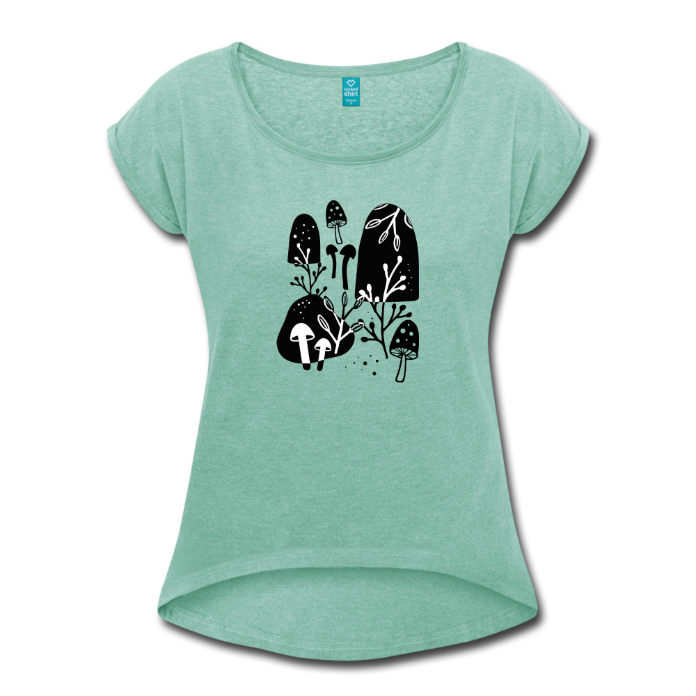 Frauen T-Shirt mit gerollten Ärmeln - "Zeit für Pilze" - Hinter dem Mond