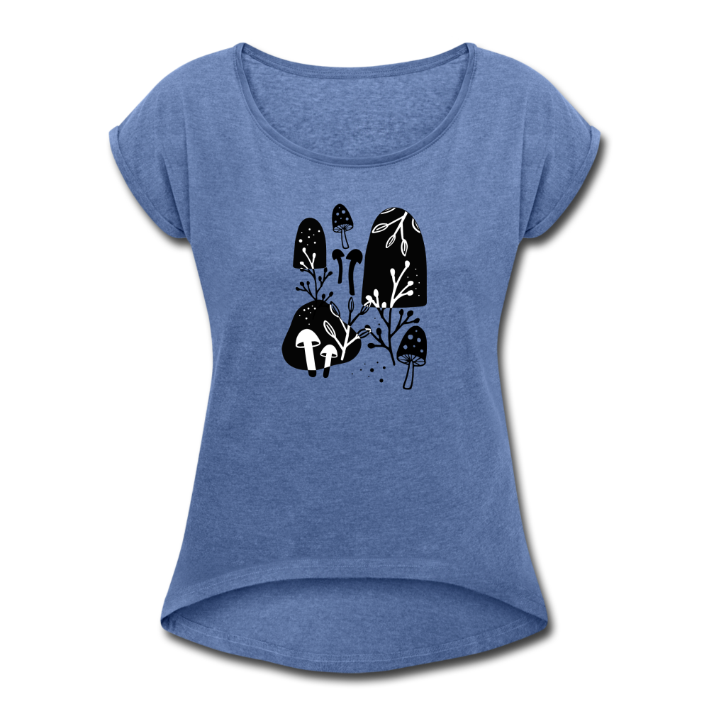 Frauen T-Shirt mit gerollten Ärmeln - "Zeit für Pilze" - Hinter dem Mond
