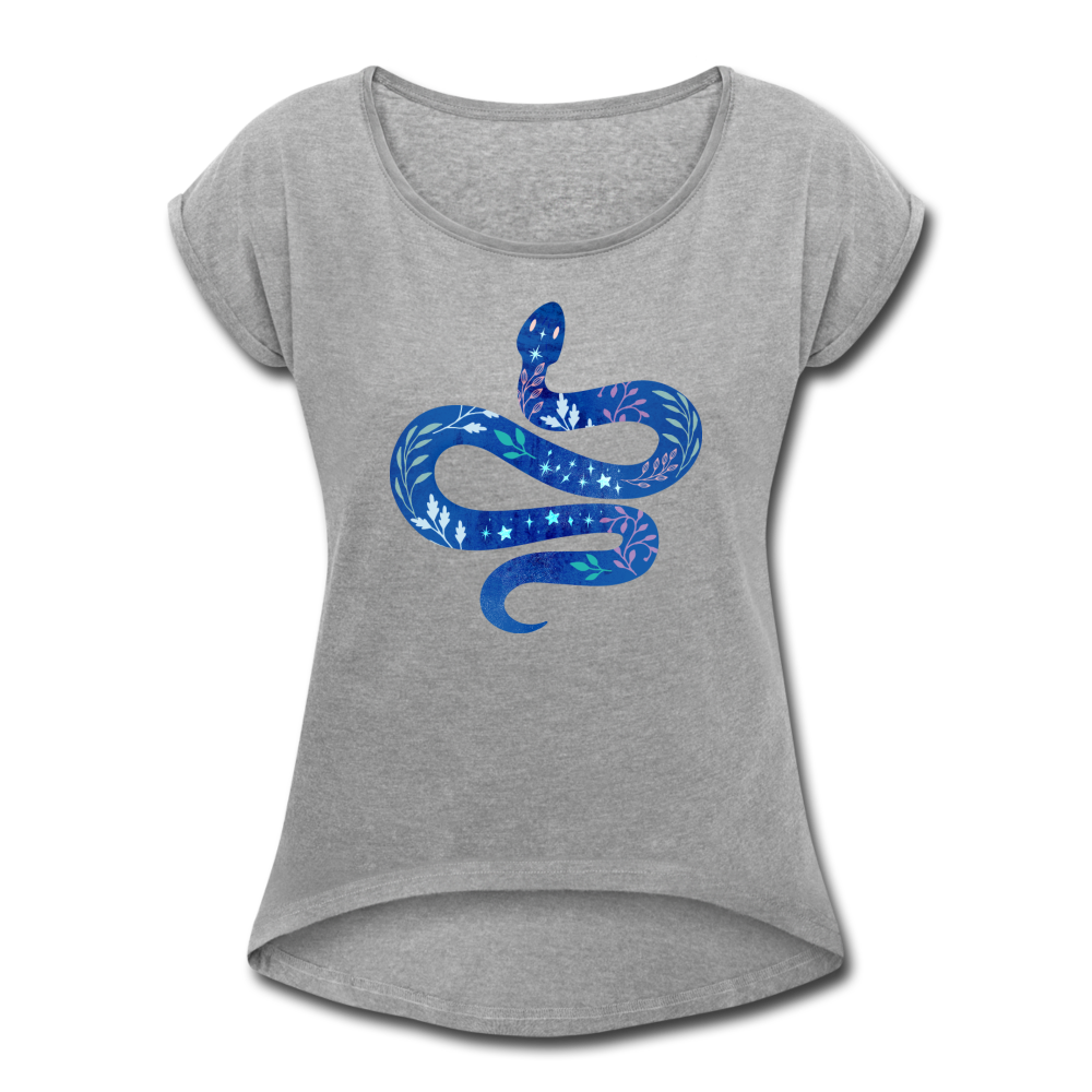 Frauen T-Shirt mit gerollten Ärmeln - "Blaue Schlange" - Hinter dem Mond
