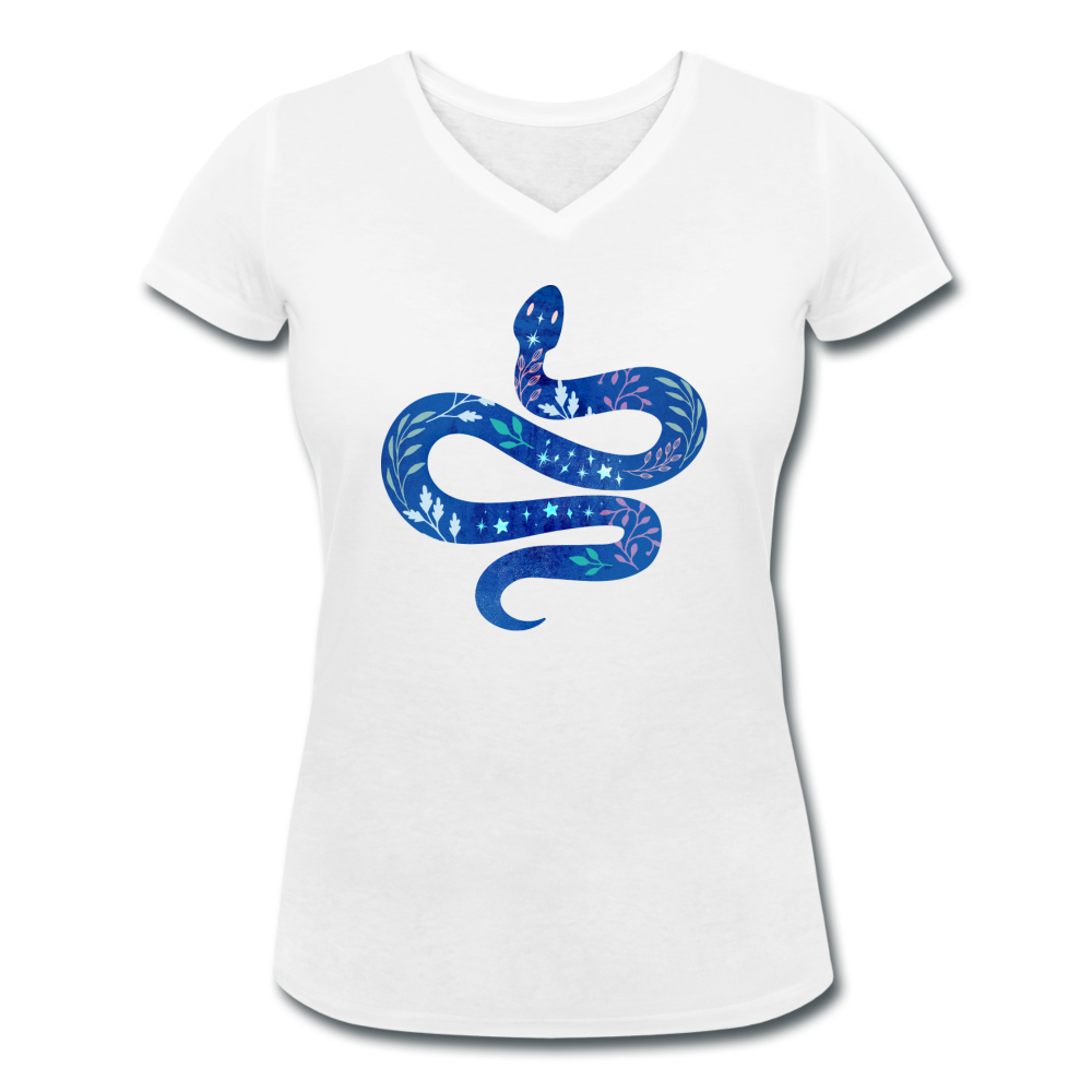 Frauen Bio-T-Shirt mit V-Ausschnitt "Blaue Schlange" - Hinter dem Mond