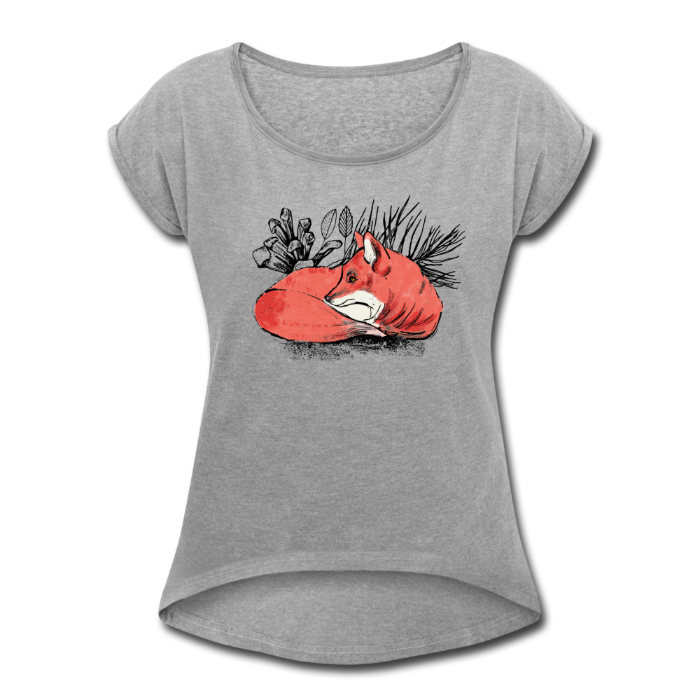 Frauen T-Shirt mit gerollten Ärmeln - "Ruhender Fuchs" - Hinter dem Mond