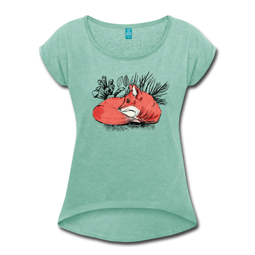 Frauen T-Shirt mit gerollten Ärmeln - "Ruhender Fuchs" - Hinter dem Mond