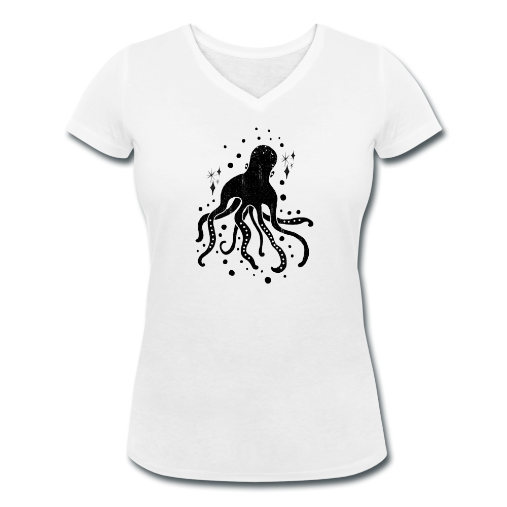 Frauen Bio-T-Shirt mit V-Ausschnitt - "Sternen-Oktopus" - Hinter dem Mond