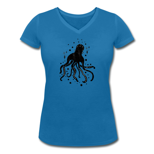 Frauen Bio-T-Shirt mit V-Ausschnitt - "Sternen-Oktopus" - Hinter dem Mond