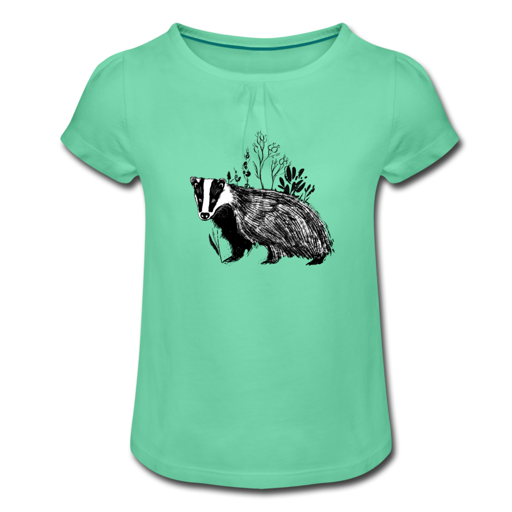 Mädchen-T-Shirt mit Raffungen - "Dachs im Gras" - Hinter dem Mond