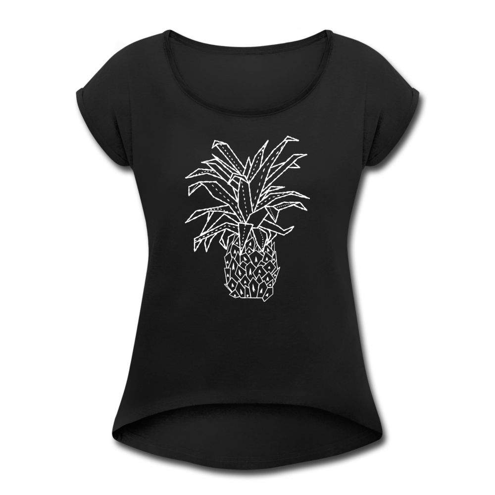 Frauen T-Shirt mit gerollten Ärmeln - "Grafische Ananas" - Hinter dem Mond