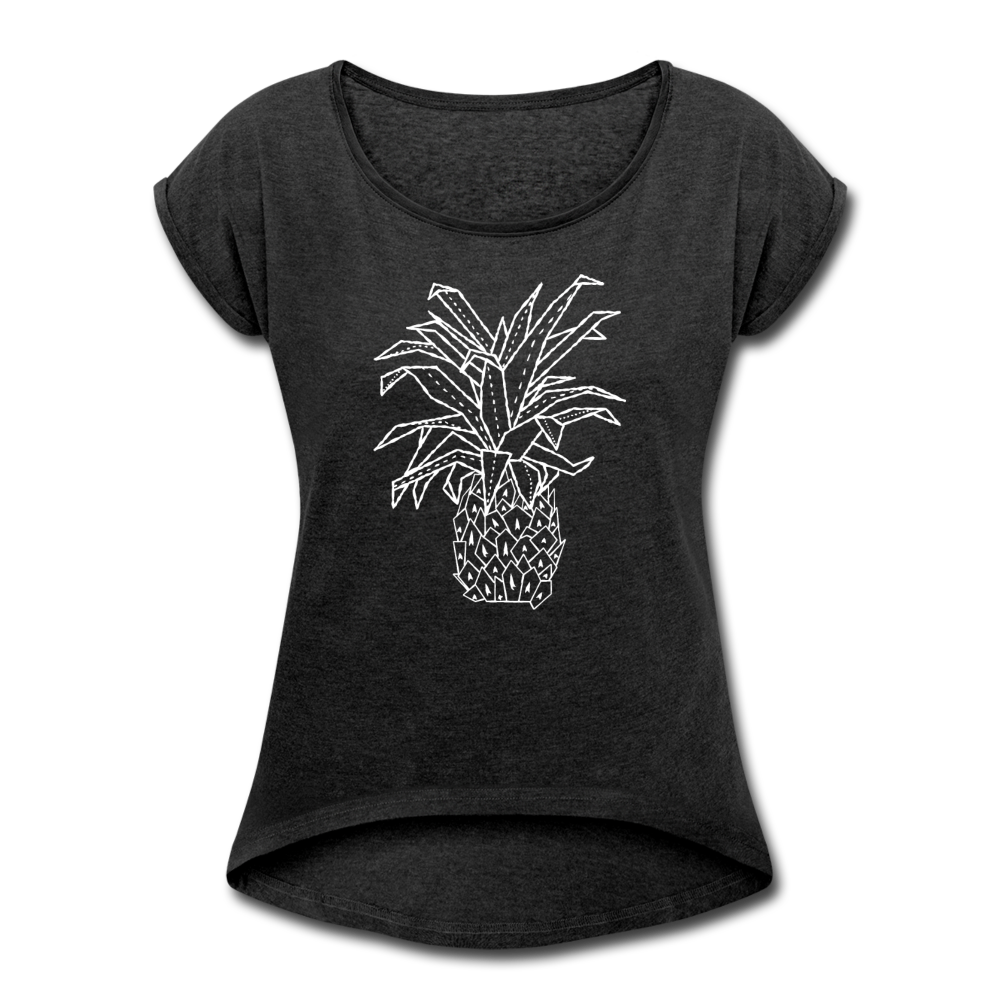 Frauen T-Shirt mit gerollten Ärmeln - "Grafische Ananas" - Hinter dem Mond