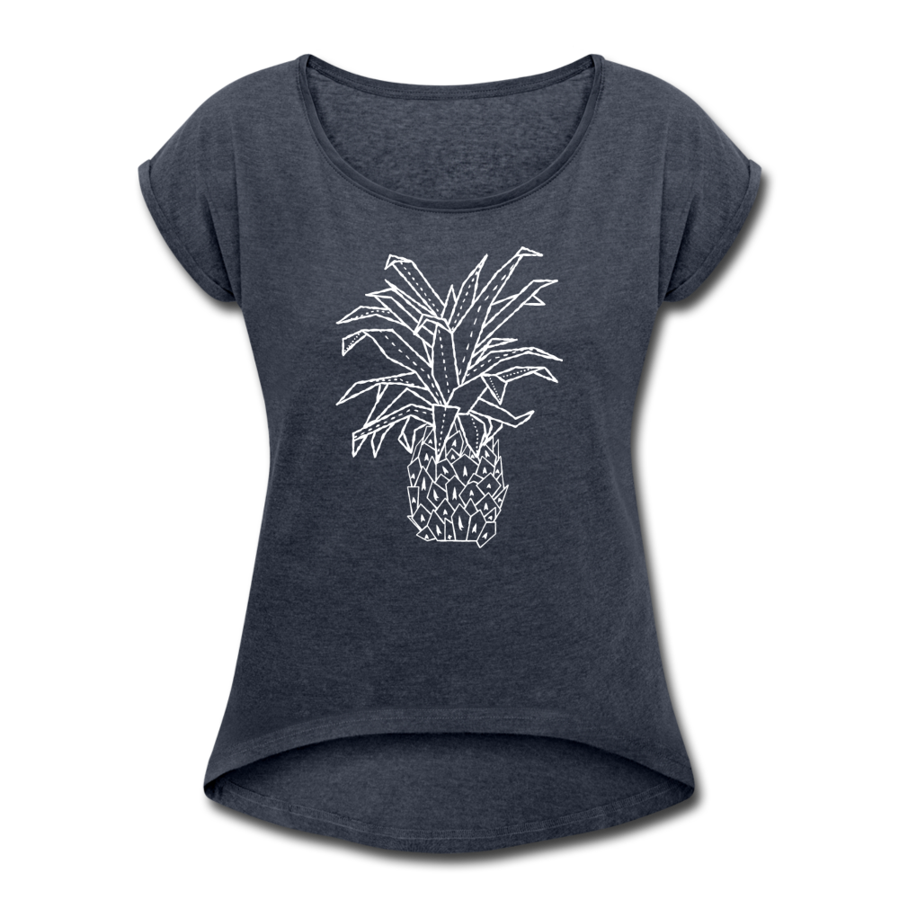 Frauen T-Shirt mit gerollten Ärmeln - "Grafische Ananas" - Hinter dem Mond