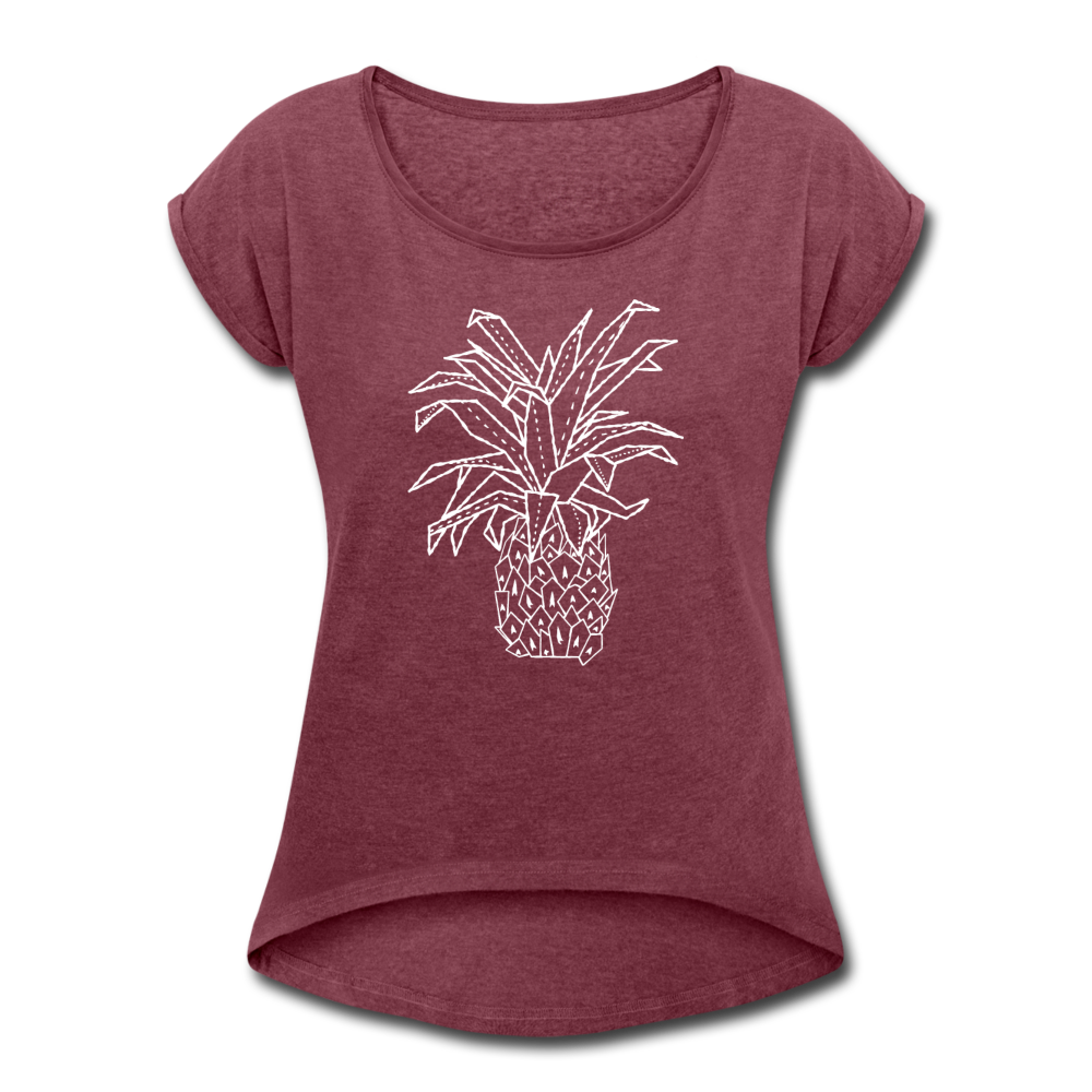 Frauen T-Shirt mit gerollten Ärmeln - "Grafische Ananas" - Hinter dem Mond