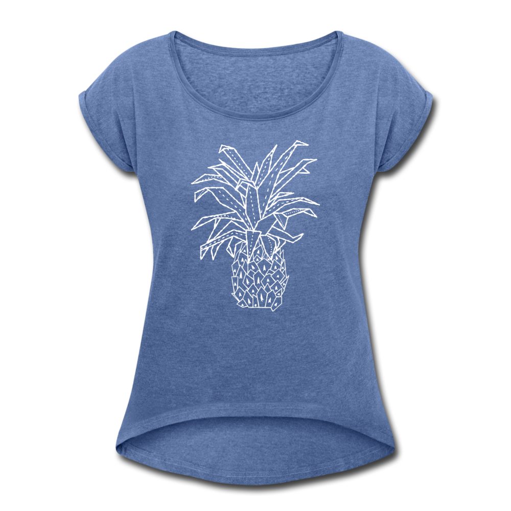 Frauen T-Shirt mit gerollten Ärmeln - "Grafische Ananas" - Hinter dem Mond