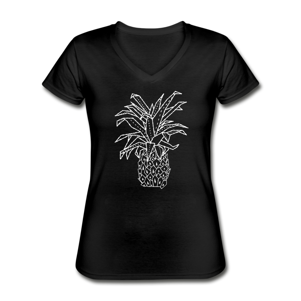 Klassisches Frauen-T-Shirt mit V-Ausschnitt -"Grafische Ananas" - Hinter dem Mond