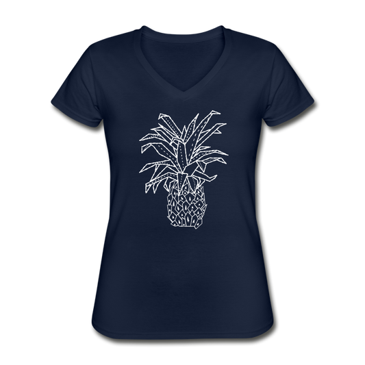 Klassisches Frauen-T-Shirt mit V-Ausschnitt -"Grafische Ananas" - Hinter dem Mond