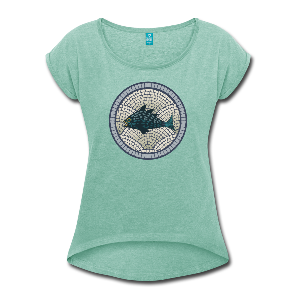 Frauen T-Shirt mit gerollten Ärmeln -"Meeresmosaik" - Hinter dem Mond