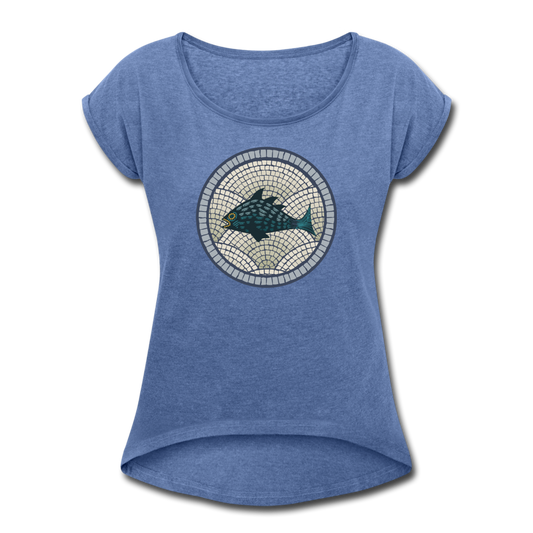 Frauen T-Shirt mit gerollten Ärmeln -"Meeresmosaik" - Hinter dem Mond